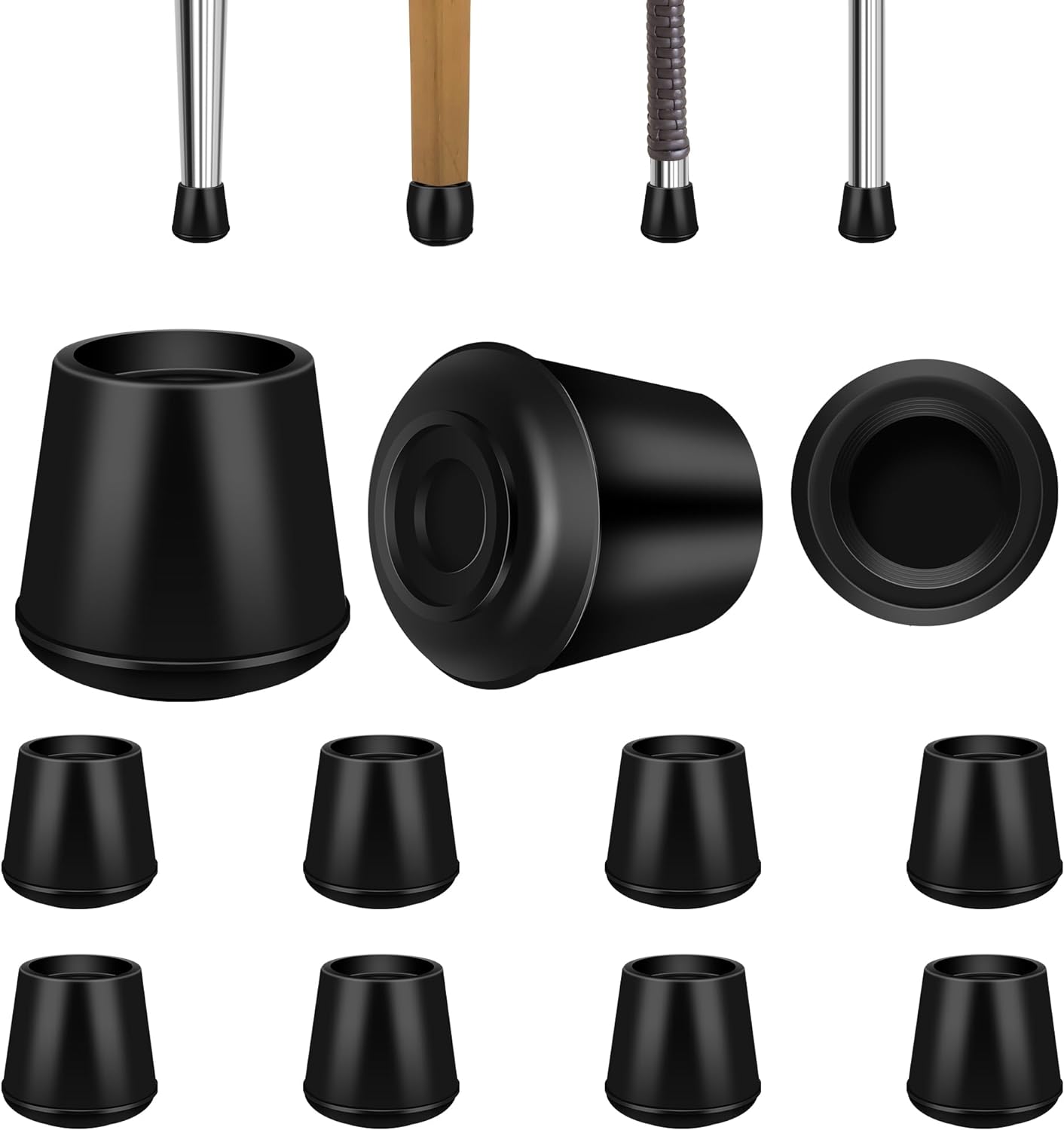 1-1/2” Round Rubber Chair Leg Tips Caps, Chair Leg Floor Protectors, Non-Slip Chairs Legs Caps, Stool Feet Protectors Cap, Folding Metal Chairs Legs Tip Replacement (Black, 8 Pack)