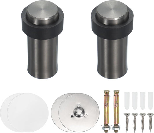 PATIKIL 2Set Round Door Stoppers, 80mm Stainless Steel Door Stop Doorstop Wedge Metal Cylinder Self Adhesive with Screw for Bottom of Door Floor Inside, Gold Tone