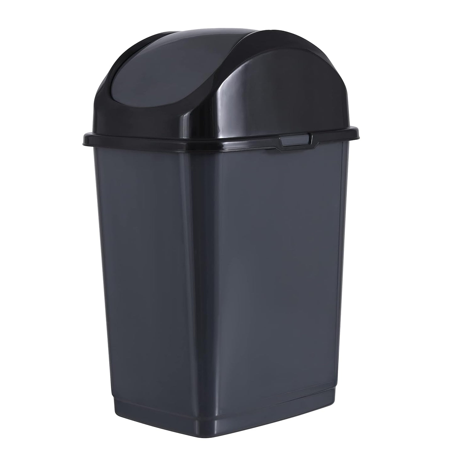 Superio Small 2.5 Gallon Plastic Trash Can with Swing Top Lid, Compact, Slim Waste Bin for Under Desk, Office, Bedroom, Bathroom, Dorm Room, 10 Qt. Portable Garbage Can (Dark Gray, 2