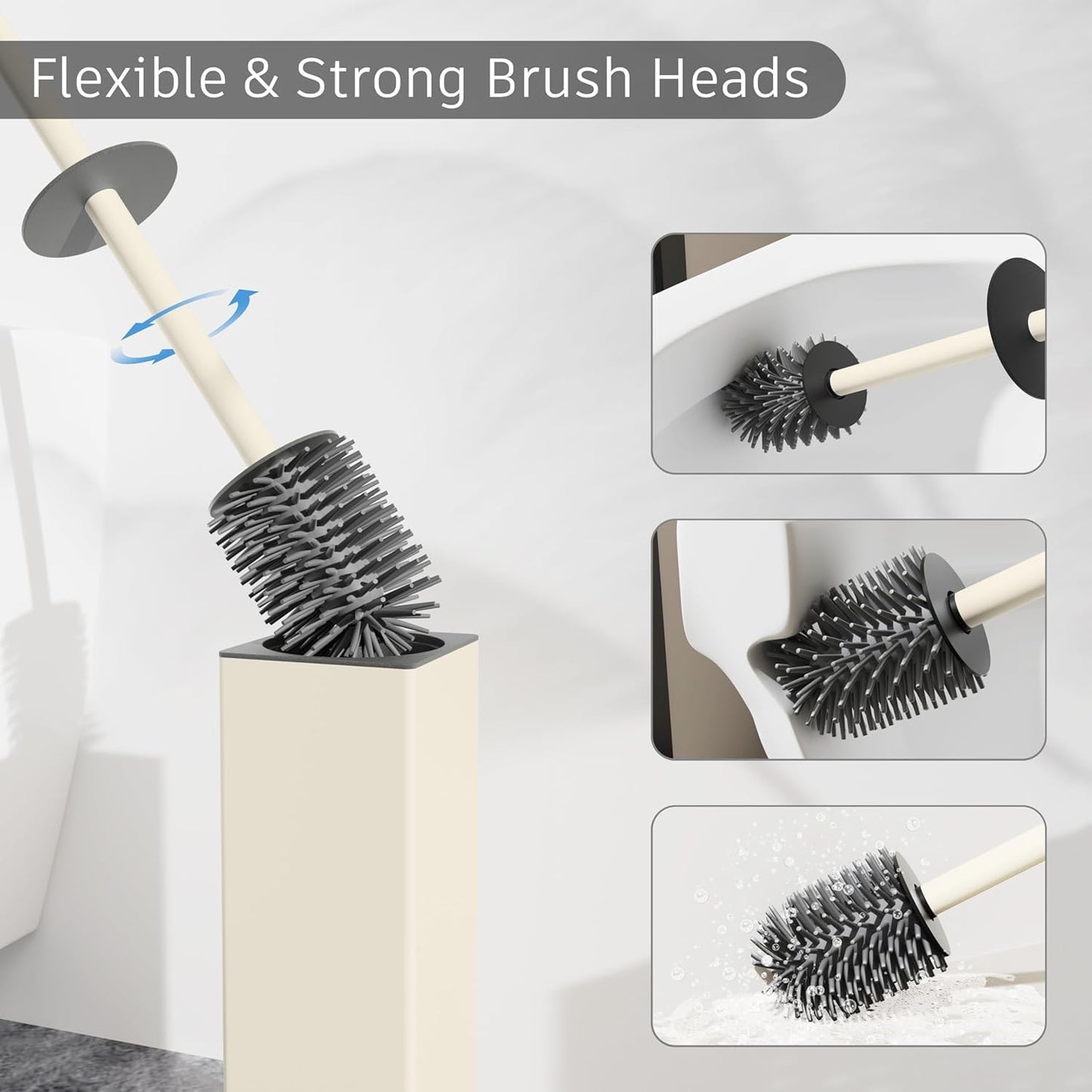 BGL Standing Toilet Brush and Holder Matte White Aluminium Toilet Bowl Cleaner Brush and Holder for Bathroom Storage and Organization, Square Design Sturdy and Space Saving
