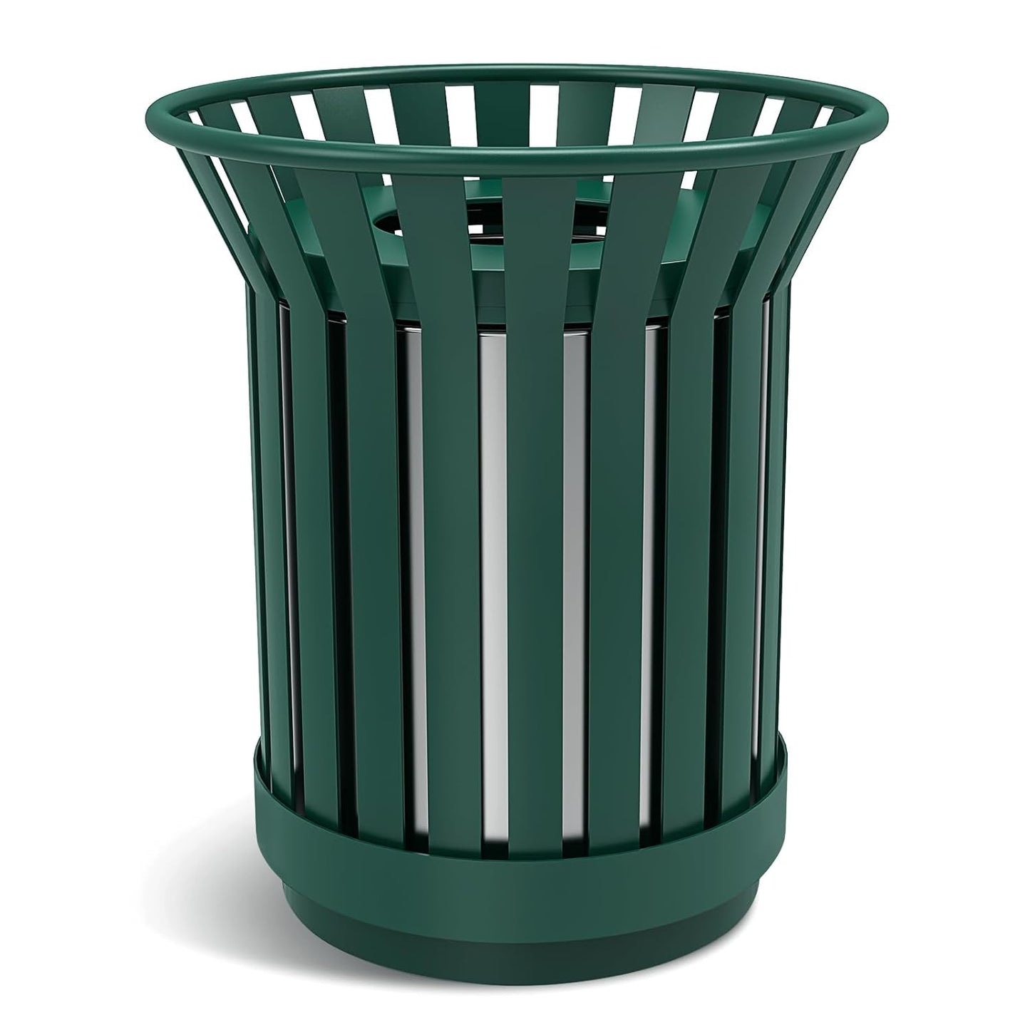 Round Heavy Duty Outdoor Trash Can, Large Metal Slatted Garbage Can for All Weather Resistant, Commercial Garbage Cans, Waste Receptacle in Park, Beach, Patio (Green, Large)