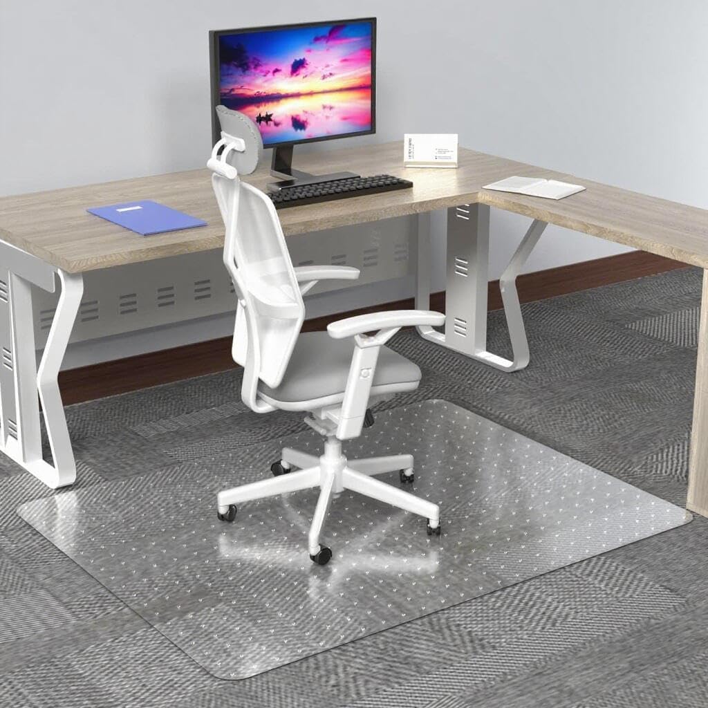 Office Chair Mat for Carpets - 35” x 55” Clear Carpet Chair Mats for Low Pile Carpeted Floors Home Office, Studded Floor Mat for Office Chair on Carpet