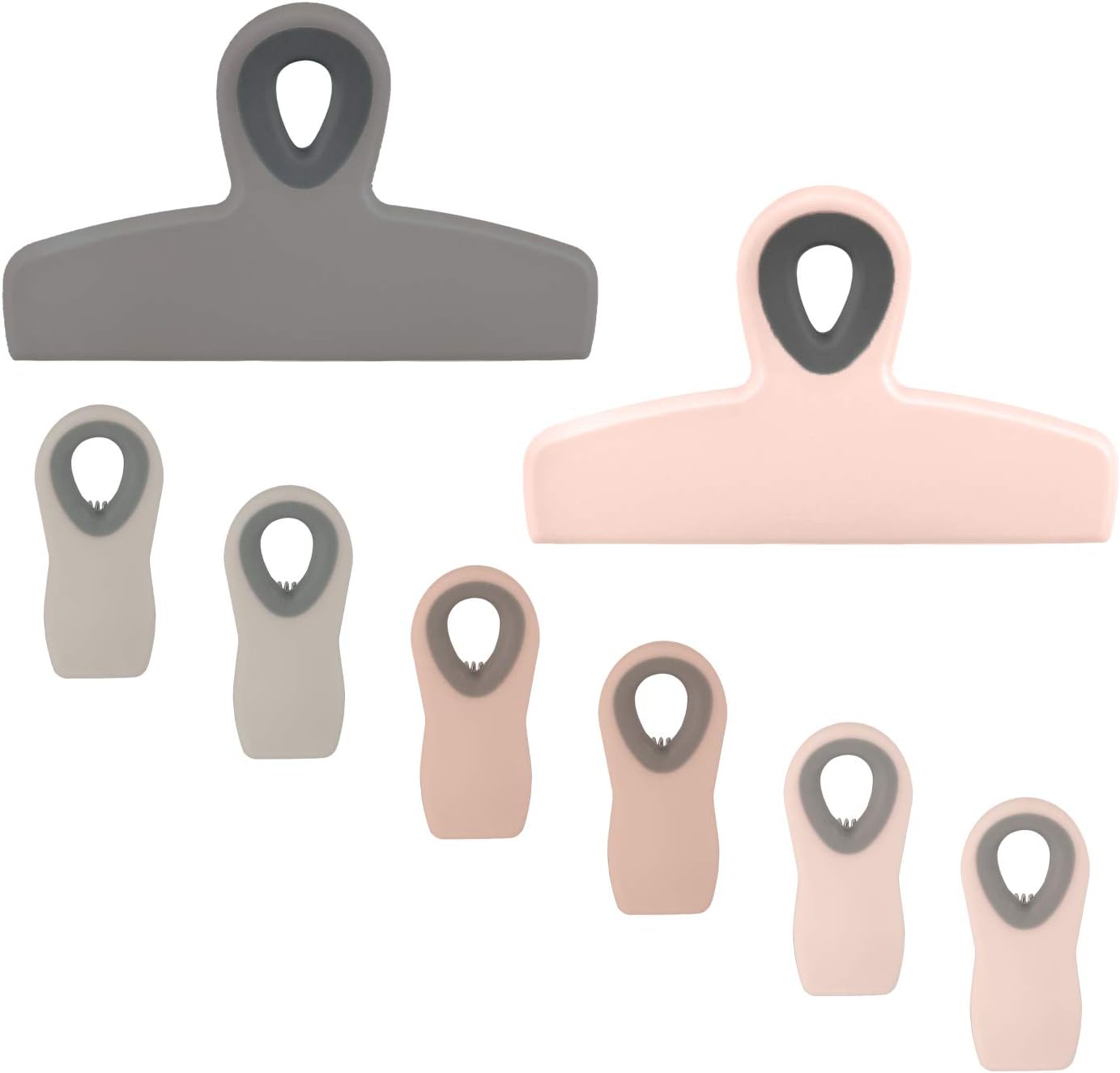 COOK WITH COLOR Bag Clips - Heavy Duty Chip Clip and Refrigerator Magnet Clips for Food Storage with Air Tight Seal Grip, Pink and Grey, Pack of 8