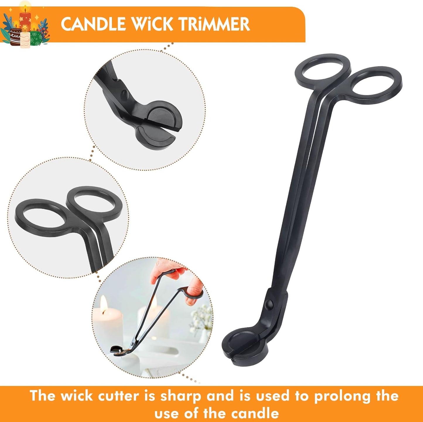 4 in 1 Candle Accessories Kit - Professional Wick Trimmer, Snuffer and Dipper with Velvet Pouch, Gift Package for Candle Lovers (Black)