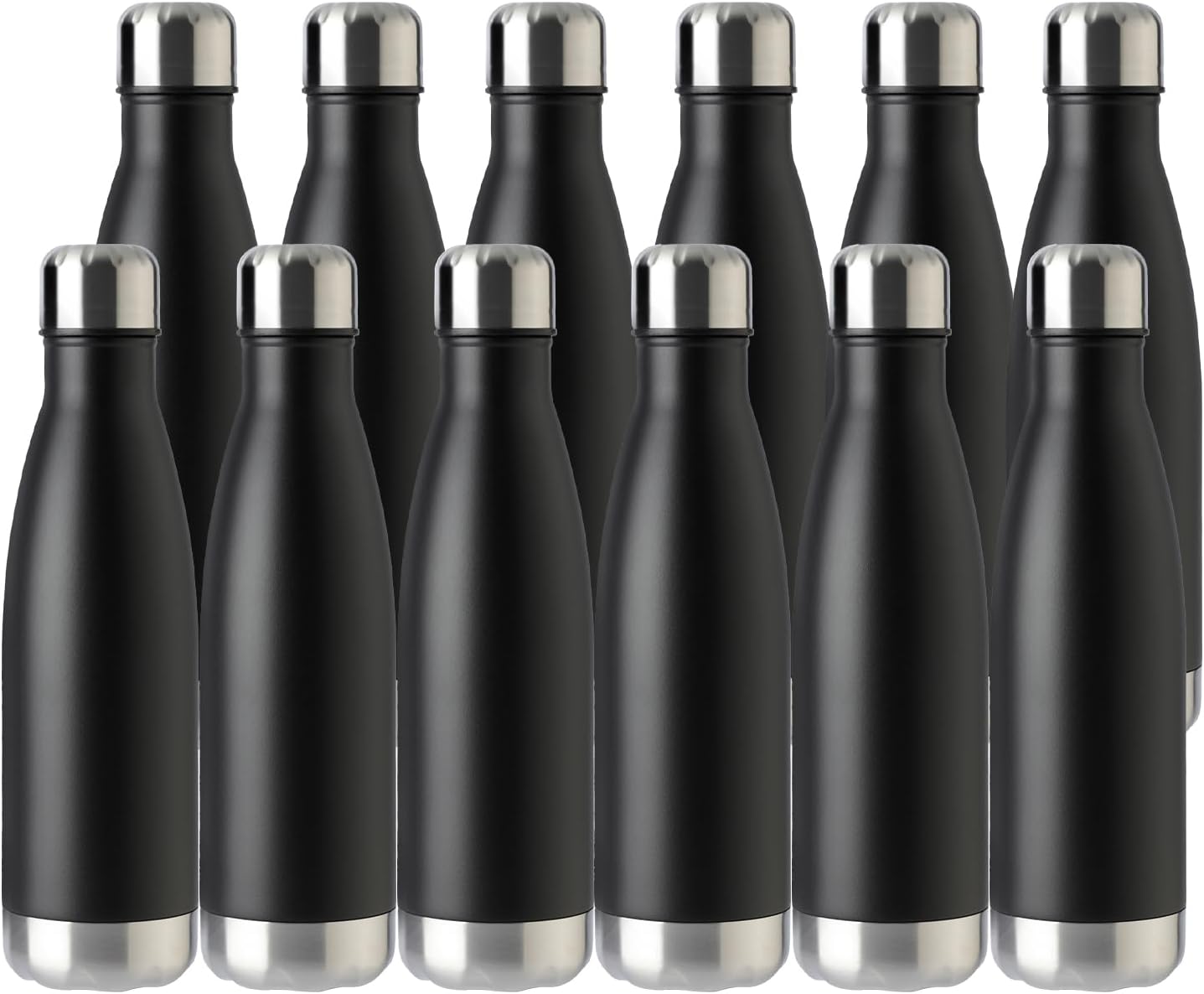 MEWAY 17oz Sport Water Bottle 12 Pack Vacuum Insulated Stainless Steel Leak-Proof Double Wall Cola Shape Water Bottle,Keep Drinks Hot & Cold (Black,12 Pack)