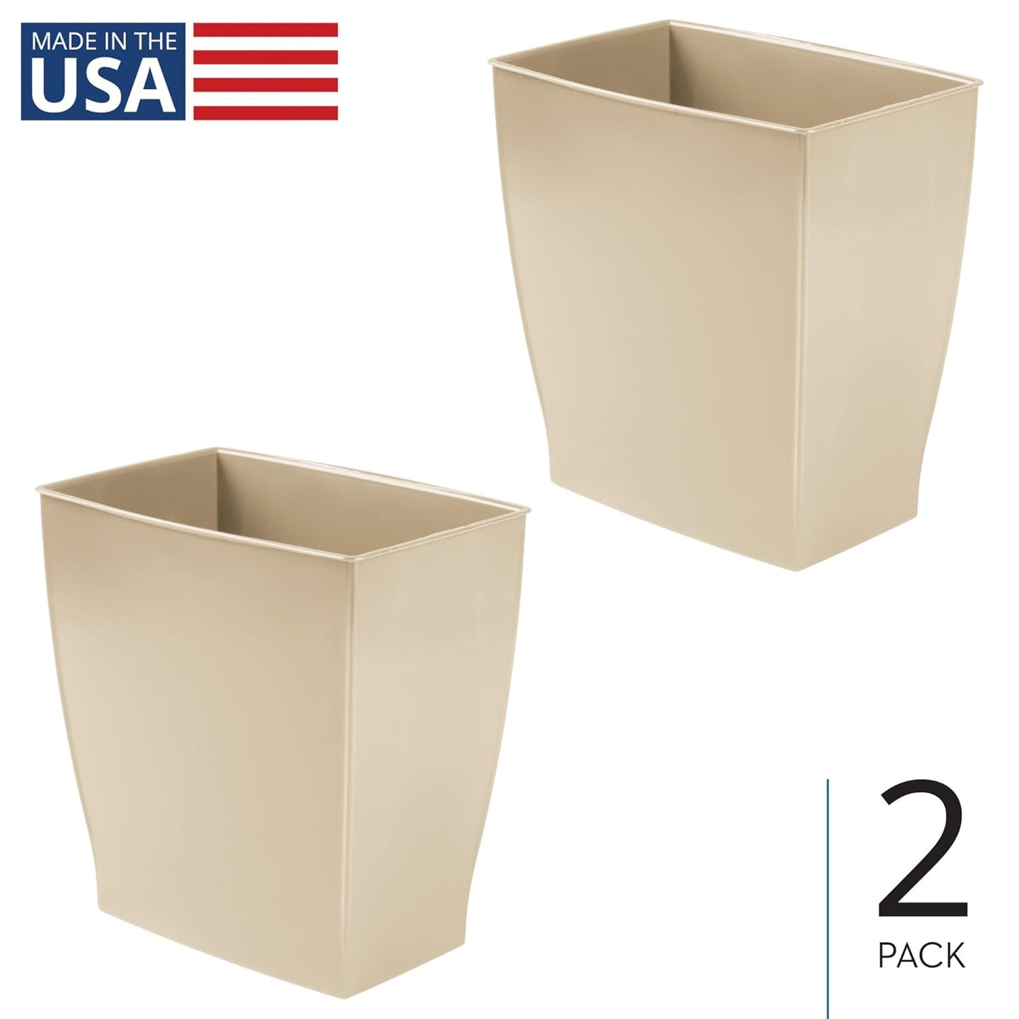 iDesign Small Rectangular Bathroom Trash Cans - Set of 2 - Taupe Brown