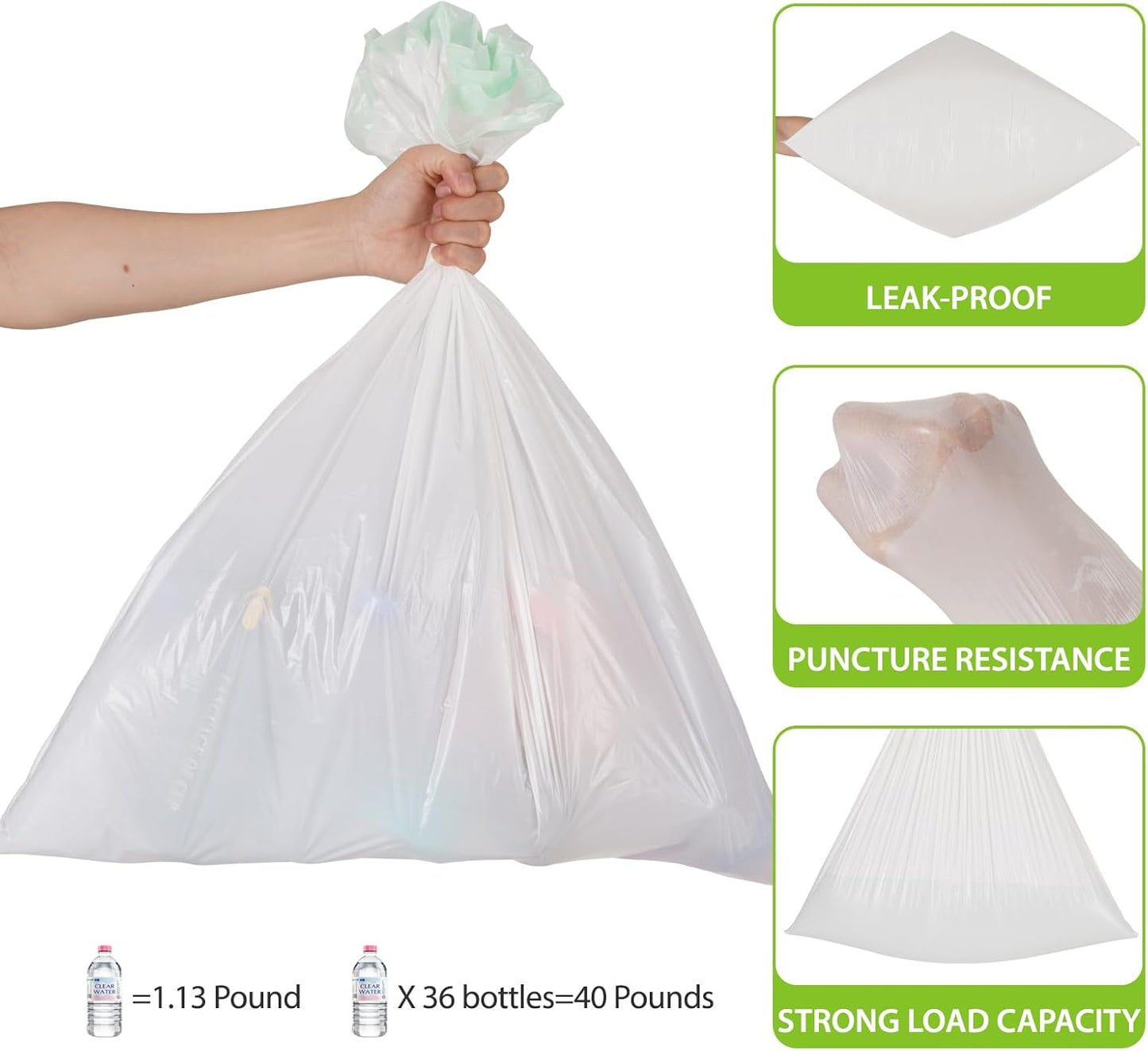 Large Trash Bag 13 Gallon Tall Drawstring 100% Post-Consumer Recycled Garbage Bag Waste Bag for Kitchen Office 0.8 Mil (300 Count)