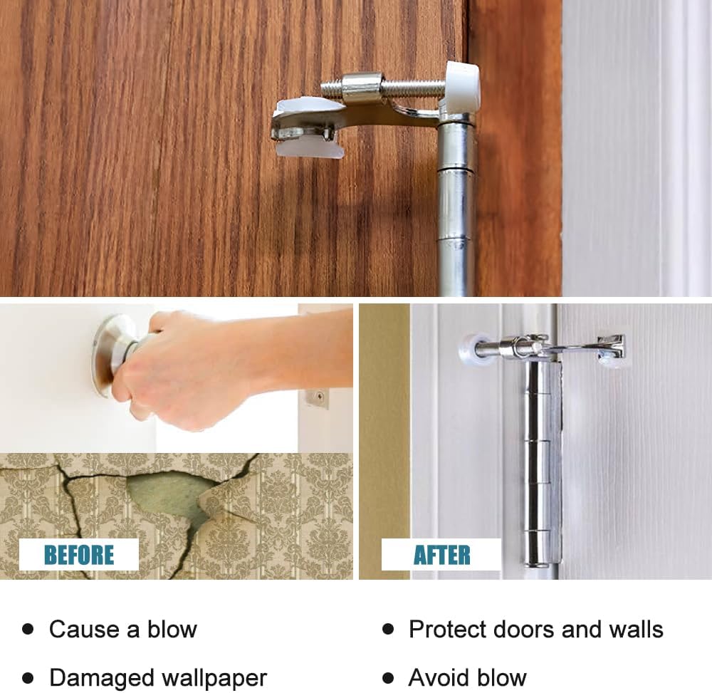 12 Pack Hinge Pin Brushed Nickel Door Stopper, Adjustable Heavy Duty Hinge Pin Door Stop with Rubber Bumper Tips