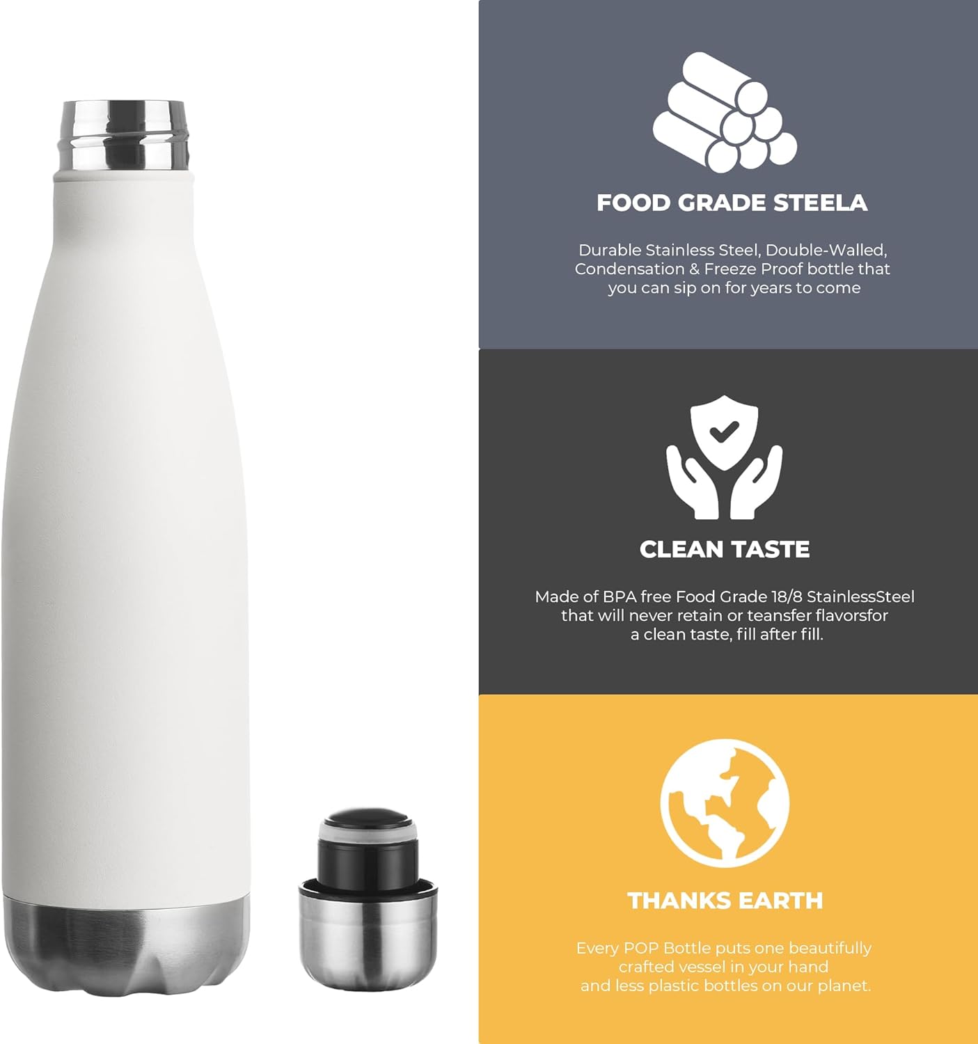 MEWAY 17oz Sport Water Bottle 12 Pack Vacuum Insulated Stainless Steel Leak-Proof Double Wall Cola Shape Water Bottle,Keep Drinks Hot & Cold (White,12 Pack)