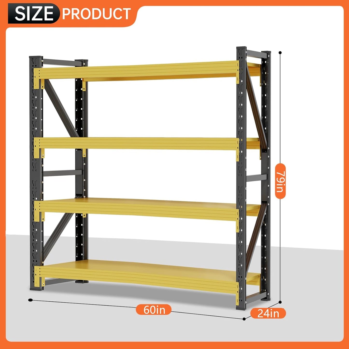 60" W Storage Shelves Heavy Duty, 4 Tier Metal Garage Shelving Units, 5000LBS Heavy Duty Adjustable Shelf, Garage Storage Rack, Industrial Shelving for Shop, Warehouse,60" W x 24" D x 79" H