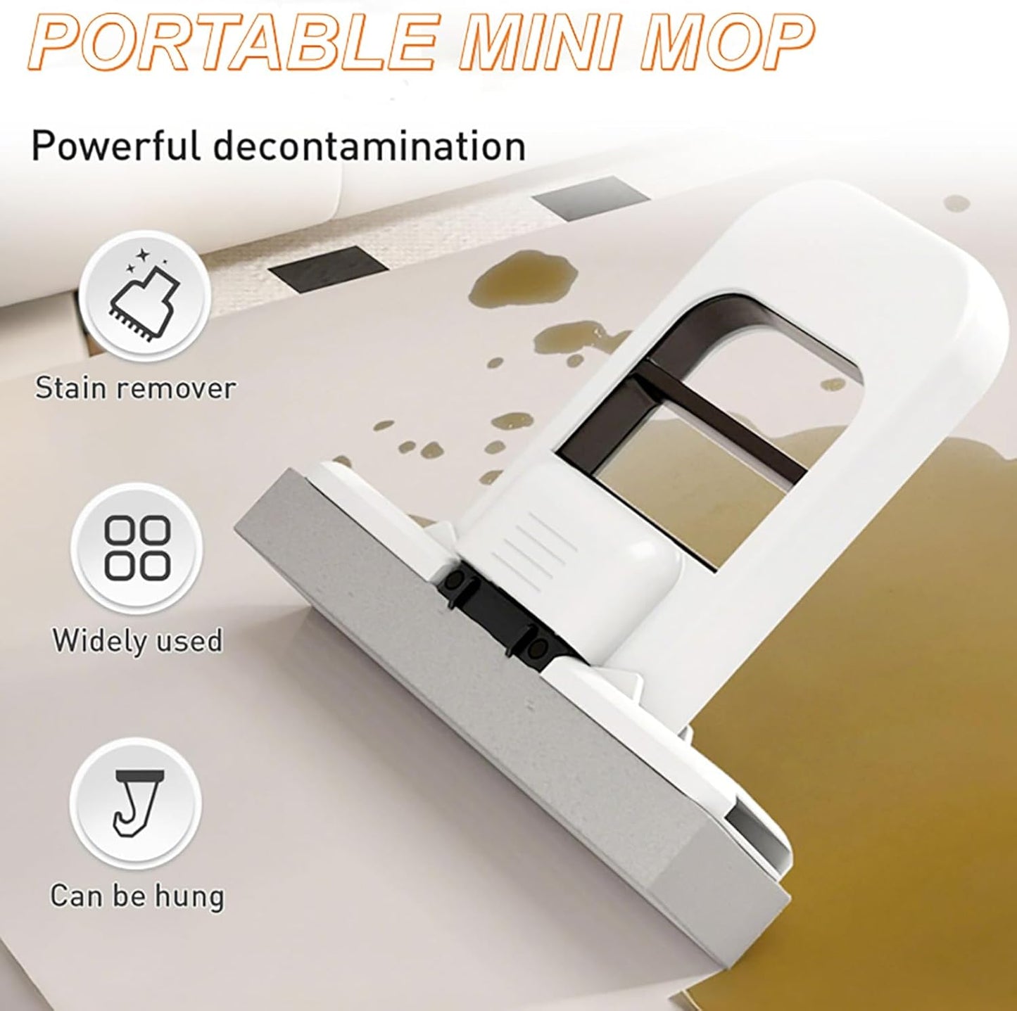 Mini Foldable Desktop Mop, Sponge Mop Wet and Dry Use Cleaning System, Self-Squeeze Small Mop for Bathroom Kitchen Desktop Glass Living Room Car (Orange+Black, 2pcs)