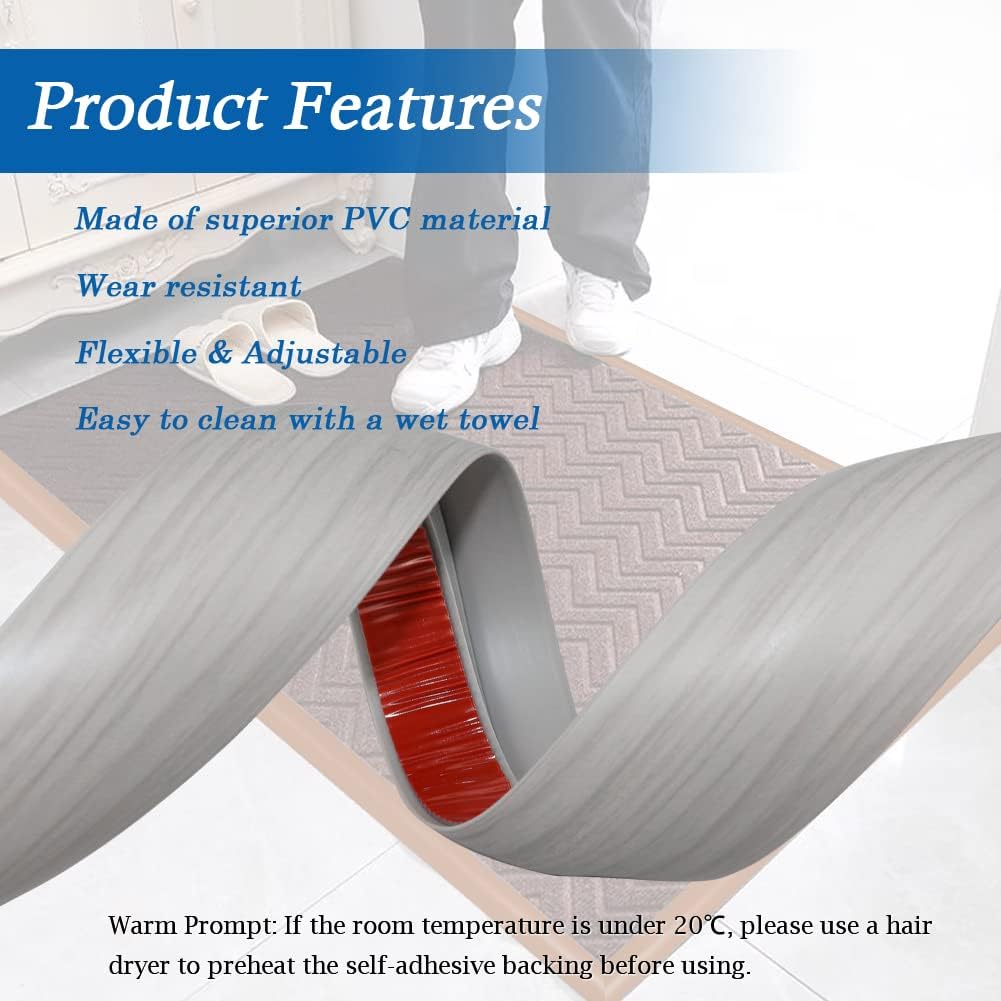 Floor Transition Strip Self Adhesive Carpet & Flooring Transitions Edging Trim Strip PVC Threshold Transitions Suitable for Threshold Height Less Than 5mm (3.3Ft, Wood Grain Gray-New)