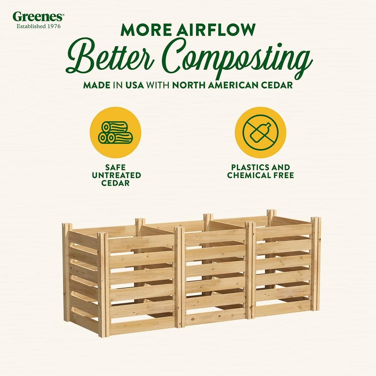 Greenes Fence Cedar Wood Composter, 24" W x 72" L x 31" H / 231.9 Gallons - Made in USA with North American Cedar