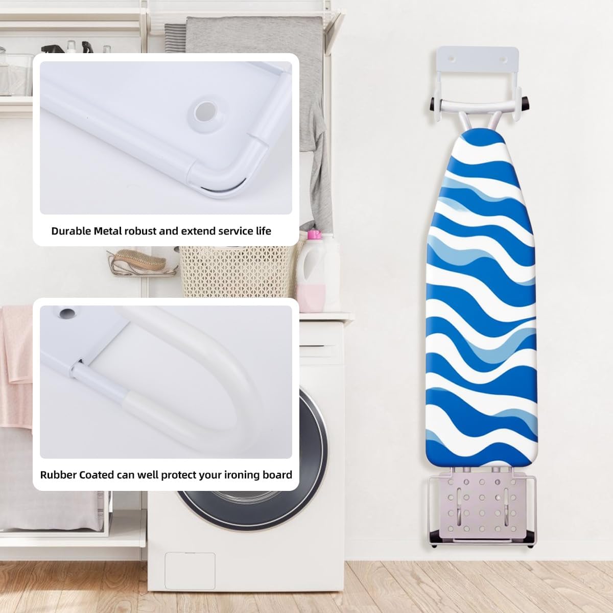 Ironing Board Holder Wall Mount, 5-Inch Wall Mount Ironing Board Hanger, Metal Holder for Laundry Room, Space-Saving & Easy Install,White