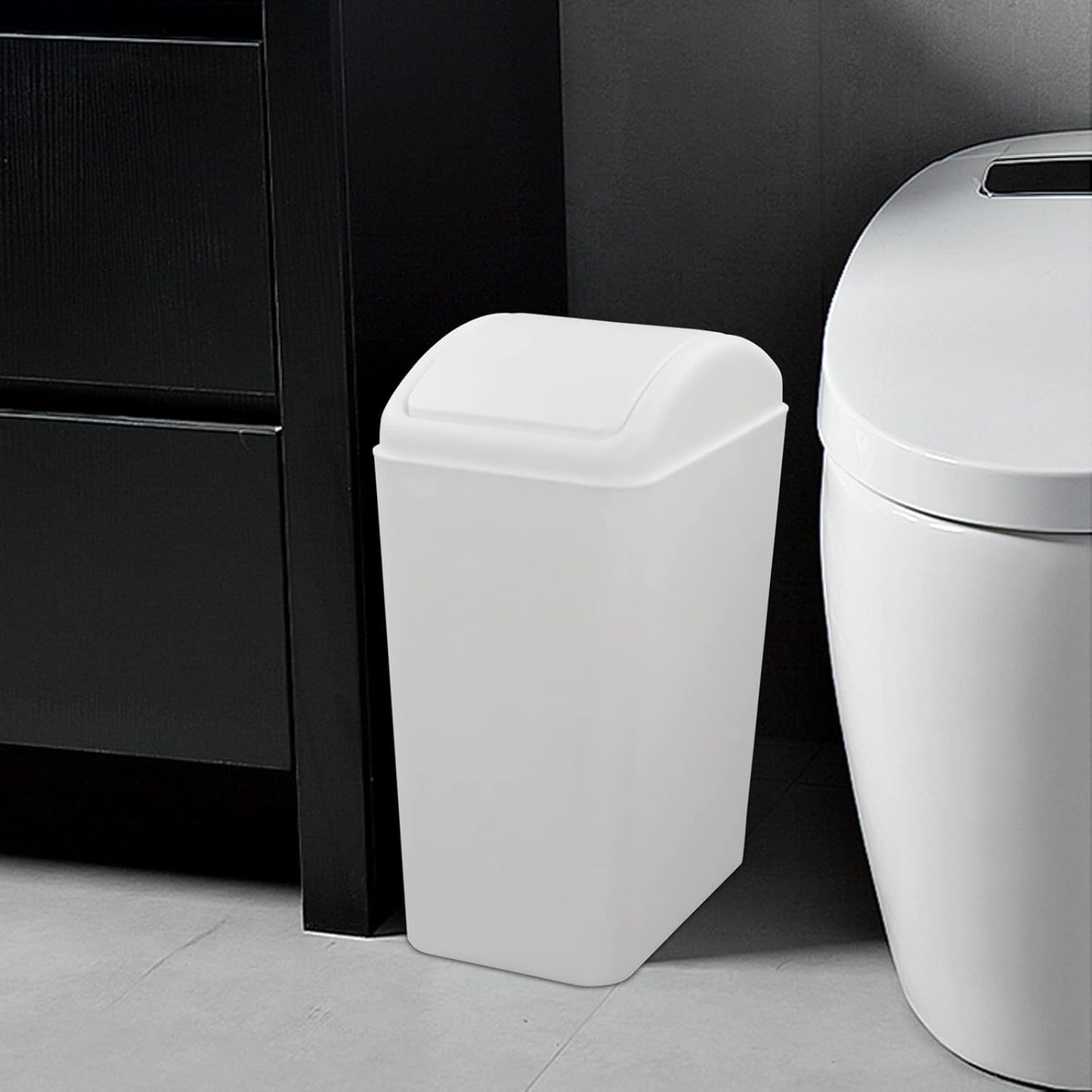 4.2 Gallon Plastic Swing Lid Trash Can, Small Garbage Can with Swing Top Lid, White