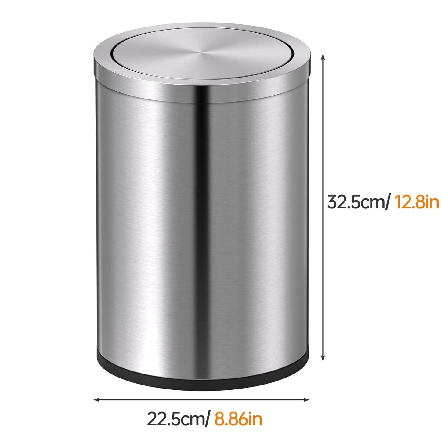 Mbillion Small Trash Can with Swing Lid 4 Gallons/15 Liter, Mini Trash Can with lid, Stainless Steel Cylindrical Garbage Can for Home and Office, for Ground and Desktop(Brushed Silver)