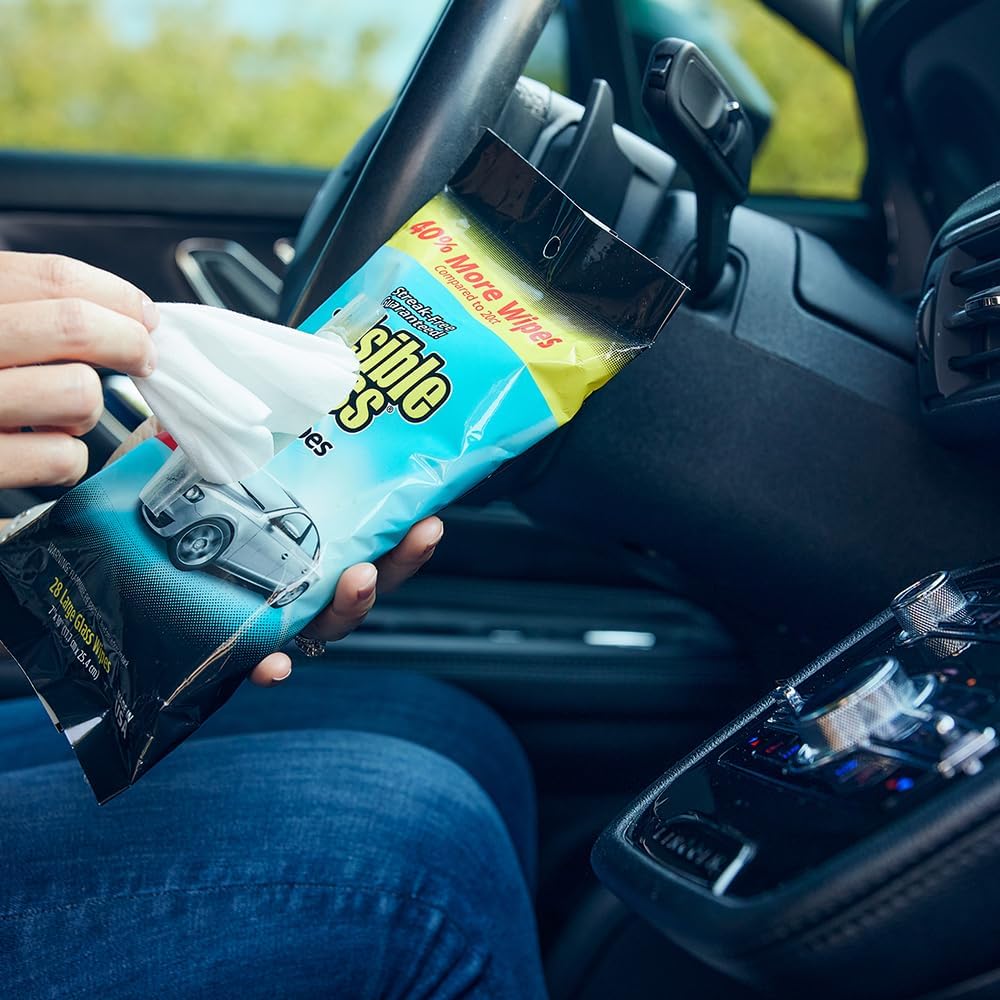 Invisible Glass 90161-3PK Large Glass Cleaning Wipes for Streak-Free Windows, Mirrors, and Glass, Lint-Free, Ammonia-Free, Tint-Safe, for Home and Auto, Flat Pack, 28 Wipes, Pack of 3