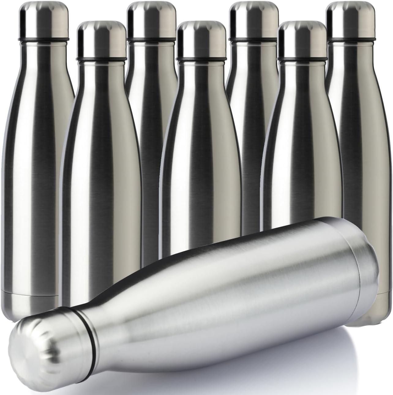 MEWAY 17oz Sport Water Bottle 8 Pack Vacuum Insulated Stainless Steel Leak-Proof Double Wall Cola Shape Water Bottle,Keep Drinks Hot & Cold (Silver,8 Pack)