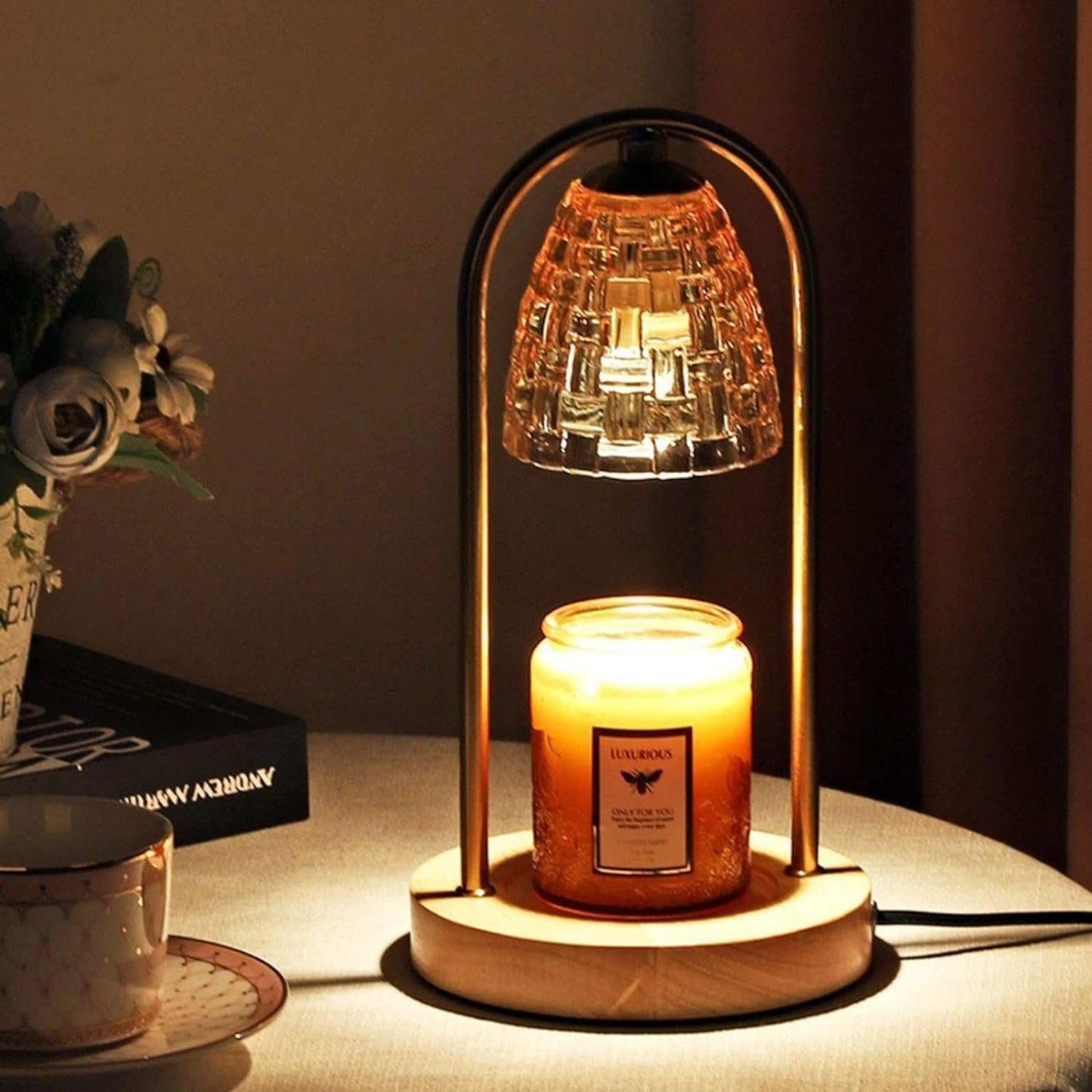 Candle Warmer Lamp with Timer and Dimmer, Electric Scented Wax Warmer for Bedroom, Home Decor Aroma Candle Holder Night Light/Table Lamp - Gift (ABC-Golden-Oval)