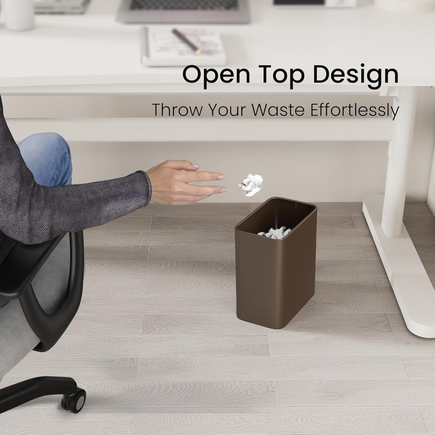 Cesun Small Bathroom Trash Can, 2.1 Gallons, Open-Top, Brown Metal, Stainless Steel, Modern, Ideal for Bathroom, Bedroom, Home Office,Toilet, Rv,Near Desk, Under Sink