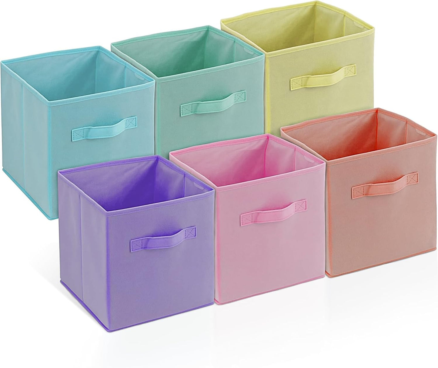 4E's Novelty 6 Pack 11 Inch Pastel Color Storage Foldable Cube Bins, Colorful Storage Baskets For Nursery, Kids Room, Fabric Baskets For Toys, Clothes, Classroom Organization and Storage