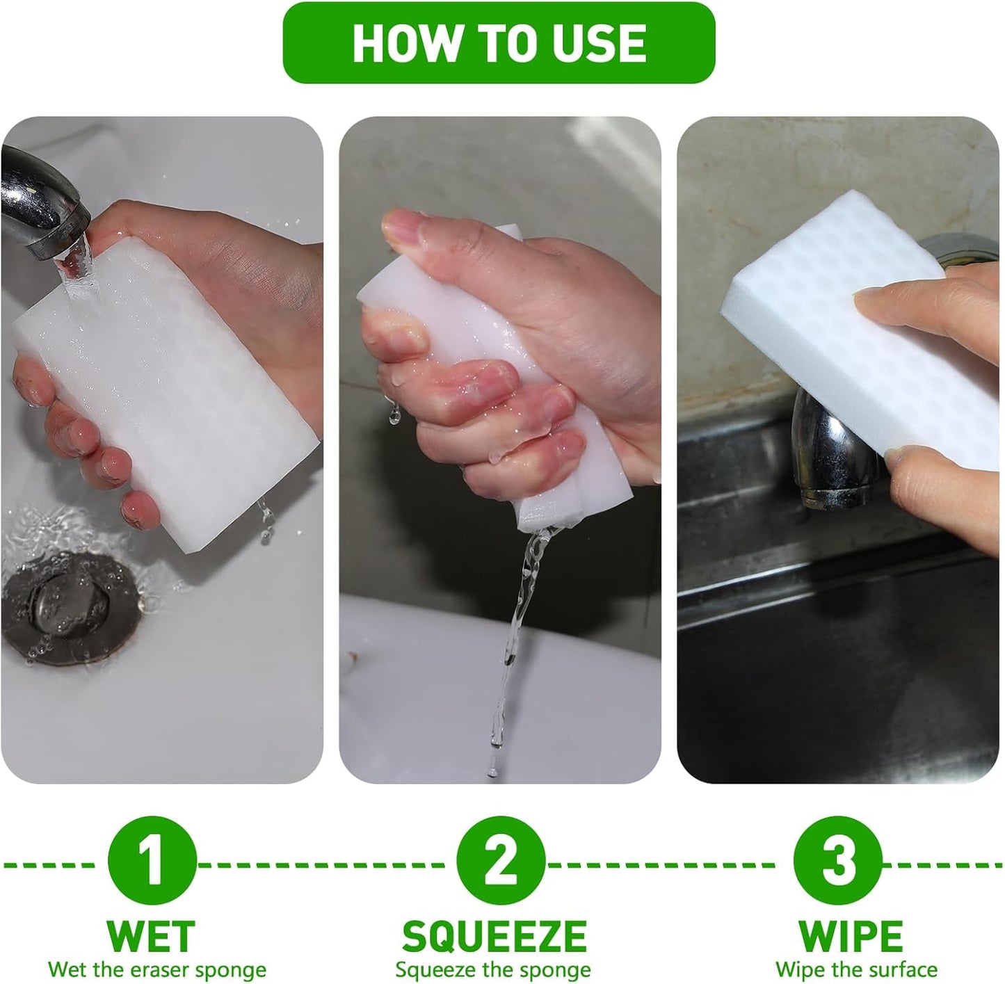 Sponge Eraser 50 Pack 2X Density and Long Lasting Melamine Sponges for Kitchen Bathroom Multi Surface Power Scrubber Foam Cleaning Pads - Bathtub, Floor, Baseboard, Bathroom, Wall Cleaner