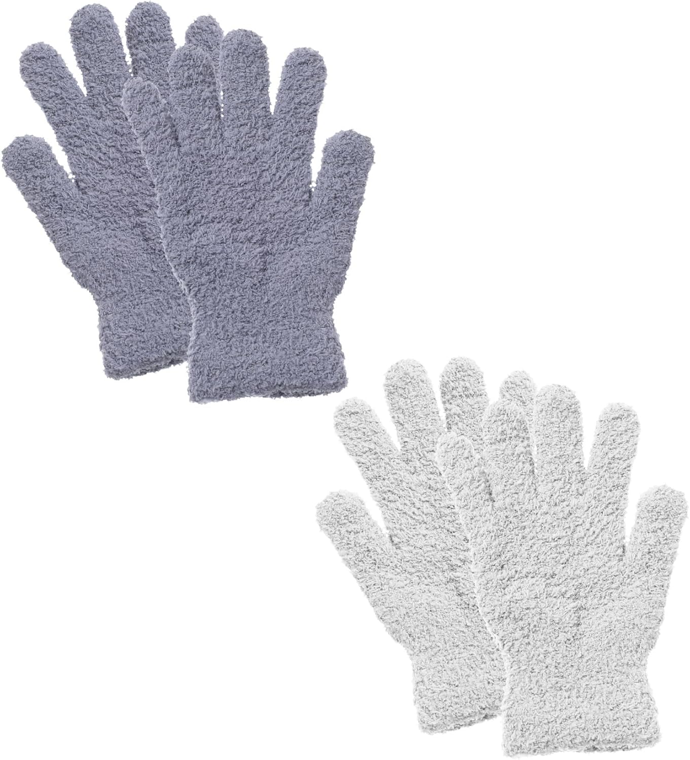 Microfiber Gloves for Plant Dusting, 4Pcs Reusable Washable Microfiber Plant Cleaning Dusting Gloves for Indoor House Plants Kitchen Car Blinds Lamps, Grey & White 2 Pairs