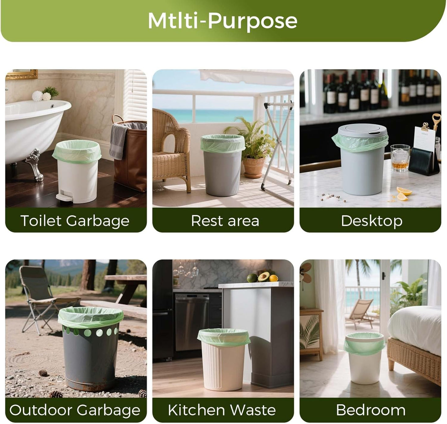 3 Gallon Compostable Trash Bags with Handle-Tie, Thick 0.67 Mil, 11.36 Liter, 80 Bags, Small Kitchen Food Scrap Waste Bag, ASTM D6400, US BPI and OK Compost Home Certified