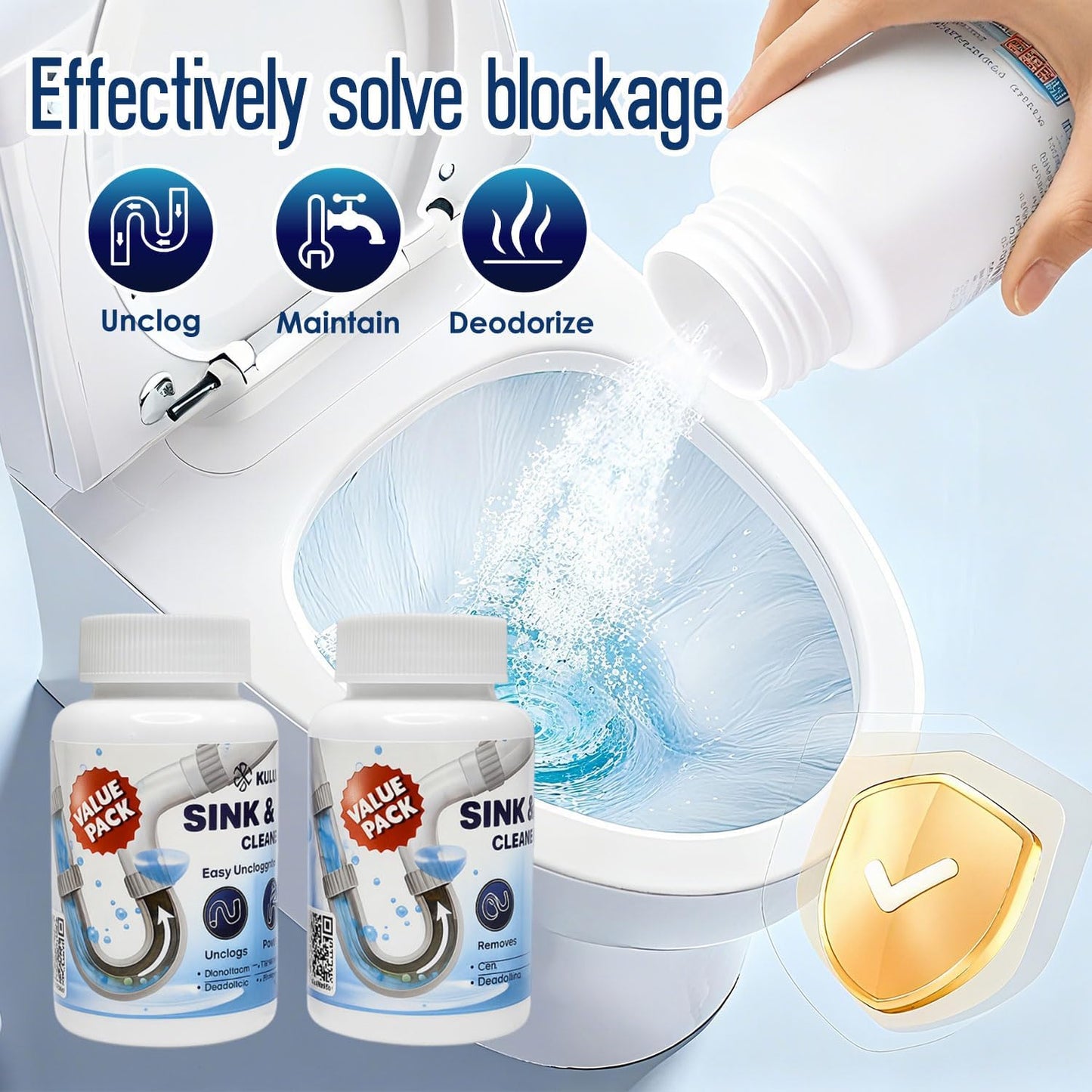 Pipe Dredge, Powerful Foaming Sink & Drain Cleaner Powder for Kitchen, Toilet & Pipeline Cleaning, Fast-Acting Clog Remover (2pcs or 4pcs) (2 bottles)