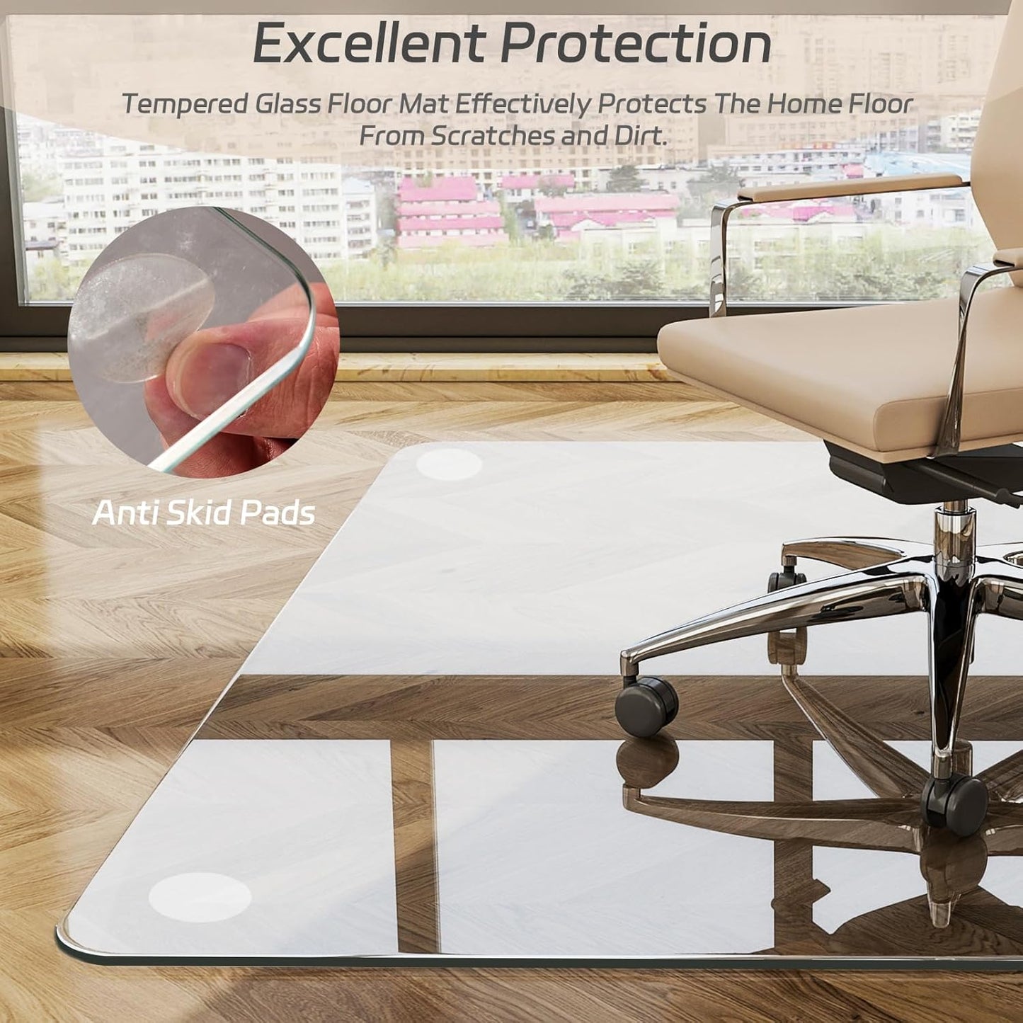 GLSLAND 36"x55" Tempered Glass Chair Mat Rectangle Heavy-Duty Floor Protector for Carpet & Hard Floors Scratch-Resistant Office Computer Desk Mat 1/5" Clear