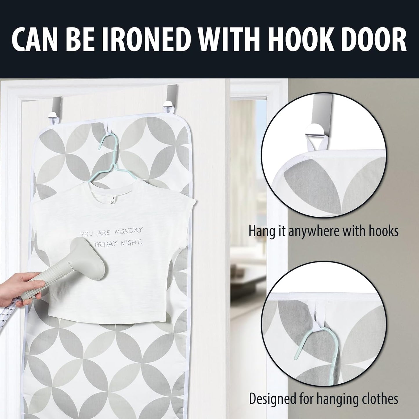 Seiritex Ironing Mat, Portable Ironing Pad 39.4 x 18.9 inch Table Top Iron Board 5 in 1 Travel Iron Blanket for Washer, Dryer, Counter top, Grey Clover