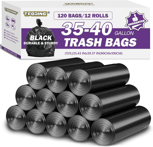 35-40 Gallon Black Trash Bags 120 Count - 35" x 40" Large Garbage Bags, 30+ Gallon Strong Trash Can Liners for Home, Commercial Use,Yard Waste, Bulk