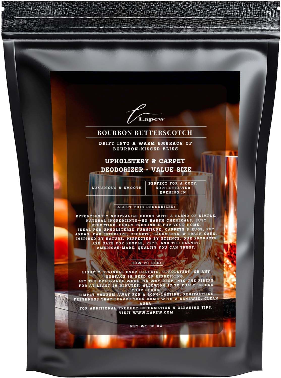 Bourbon & Butterscotch Carpet Freshener Powder Value Size 36 oz | Powerful Odor Eliminator for Home | Upholstery Deodorizer | Carpet Deodorizer | Pet Urine | Cat Litter Box