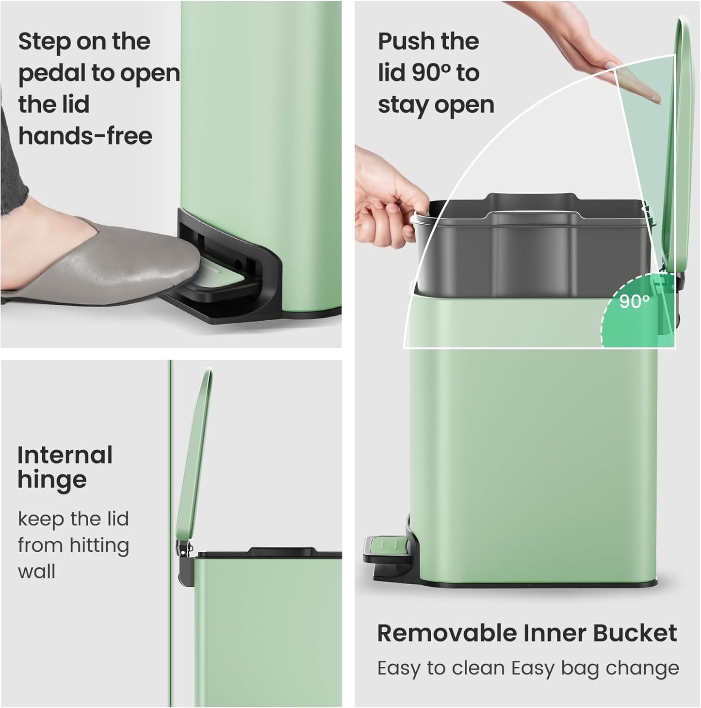 Cesun Small Bathroom Trash Can with Lid Soft Close, Step Pedal, 6 Liter / 1.6 Gallon Stainless Steel Garbage Can with Removable Inner Bucket, Anti-Fingerprint Finish (Matt Green)