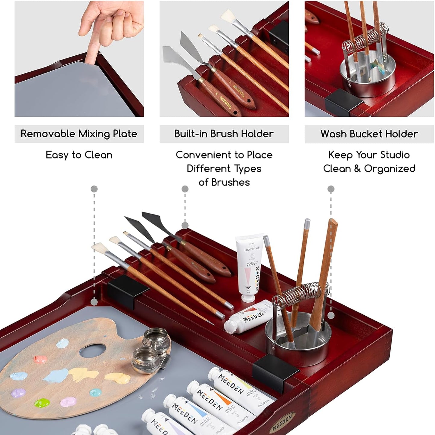 MEEDEN Art Supply Storage Cart, 5 Tier Solid Beech Wood Utility Rolling Cart with 3 Drawers, Craft Orgnizer on 4 Wheels