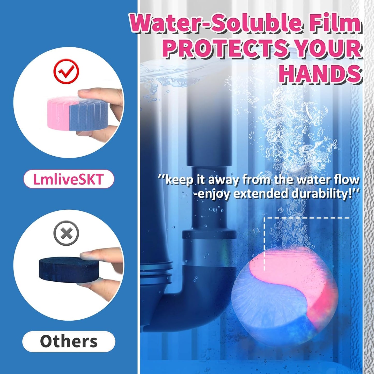 Automatic Toilet Bowl Cleaner Tablets, 30-Pack Long-Lasting Toilet Tank Cleaner for Bathroom, Blue Water Freshener, Prevents Stains & Odor, Safe for All Toilets (30, Blue and Pink)