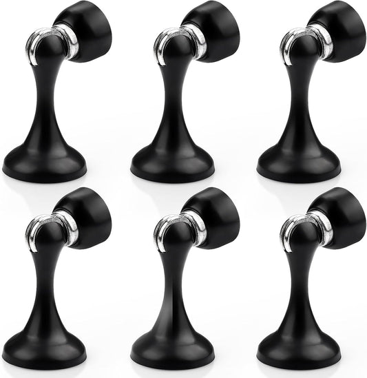 Probrico Black Magnetic Door Stoppers for Bottom of Door, Stainless Steel Magnet Door Catch Door Stops to Keep Door Open, Heavy Duty Door Holder, Wall and Floor Mounting, 6 Pack