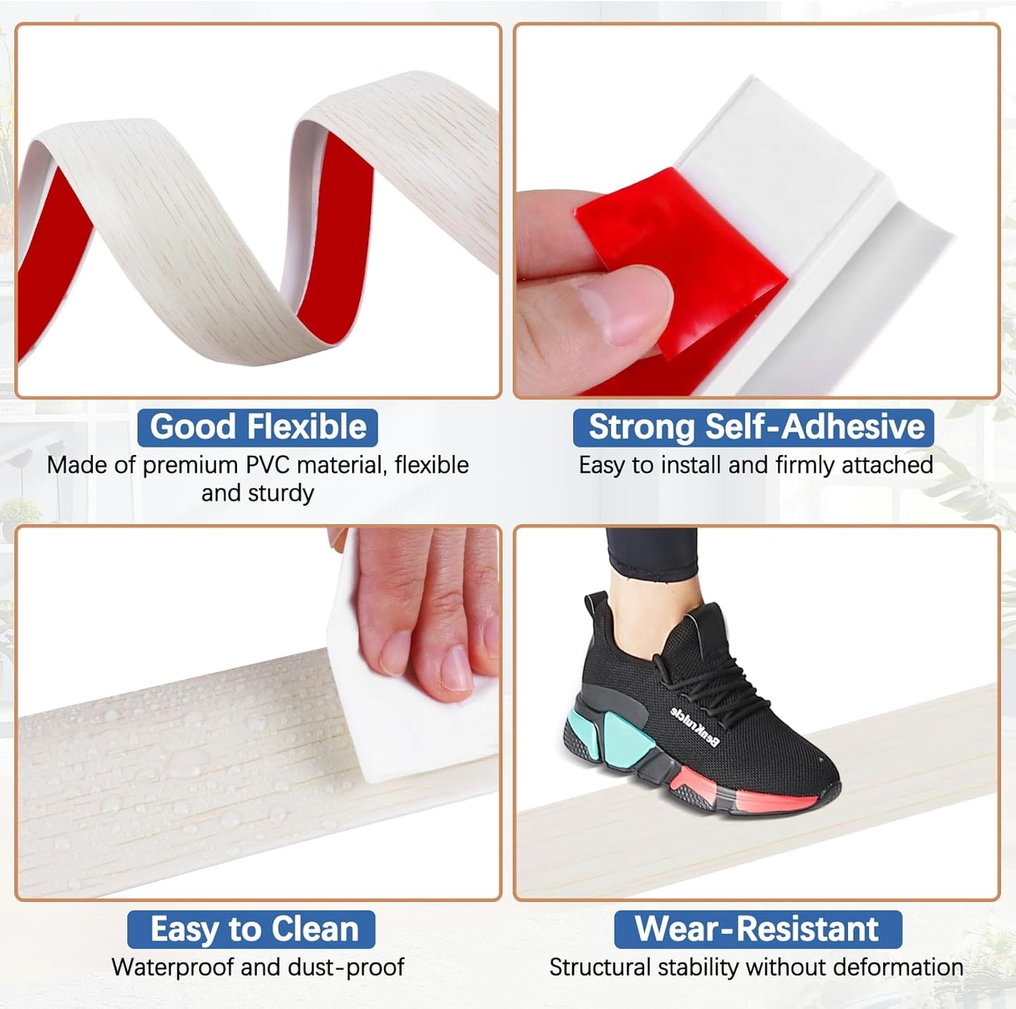 Vinyl Door Threshold Flooring Transition Strip Self Adhesive Carpet Edging Strip for Laminate Doorway Edge Threshold from 2/5" to 3/5" (Beige Wood Grain, 3.3 Ft)