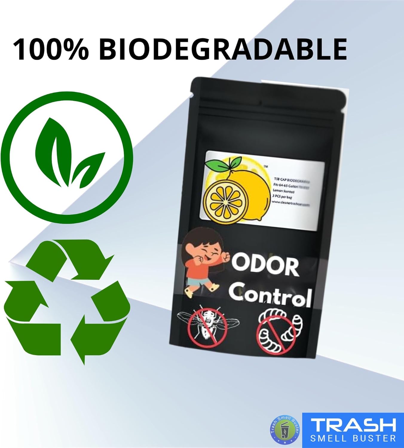 Outdoor Trash Can Odor Eliminator Cover Lemon Scented Durable Elastic Bag with Optional Straps Fits 95 Gallon Cans 2 Covers