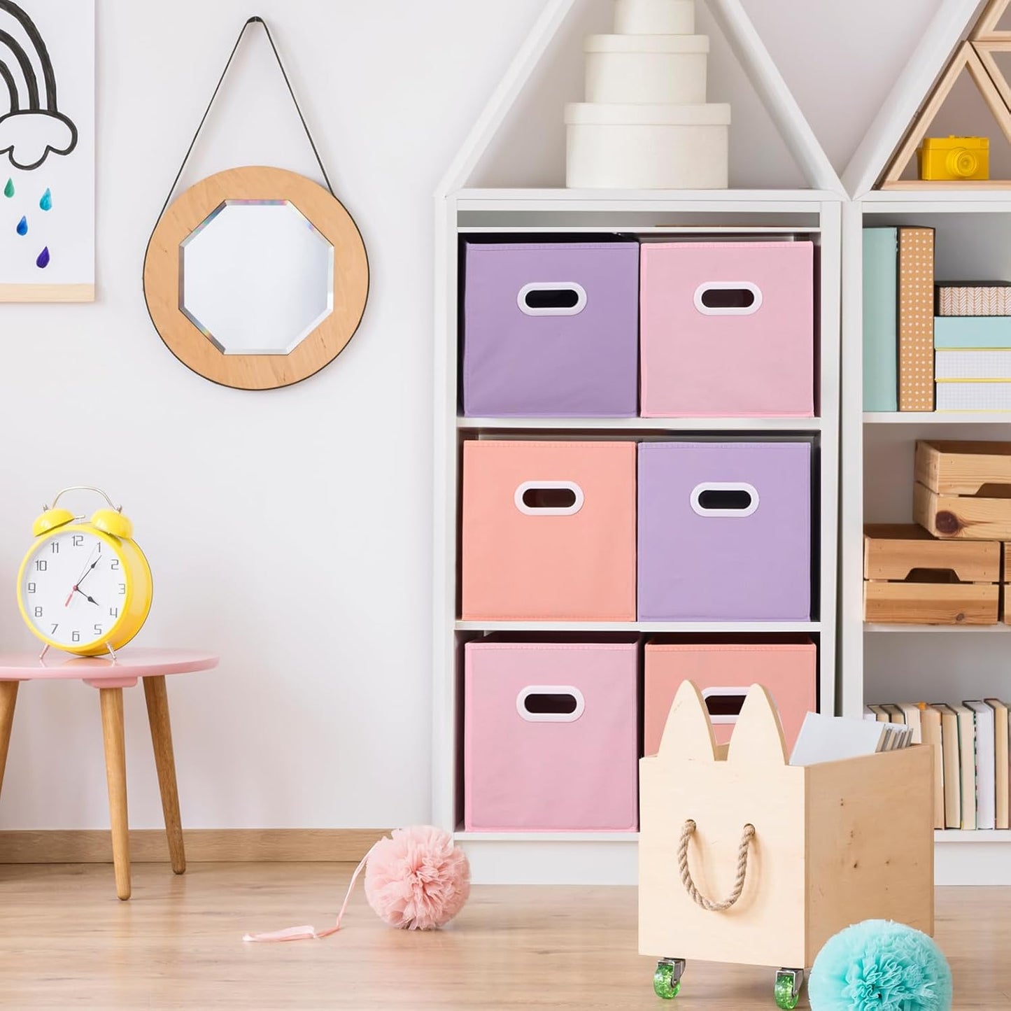 Stero Fabric Storage Cubes Bins, 13 inch Fun Colored Foldable Storage Baskets with Dual Plastic Handle for Home, Kids Room, Closet and Toys Organization, Multi Colored, Set of 6