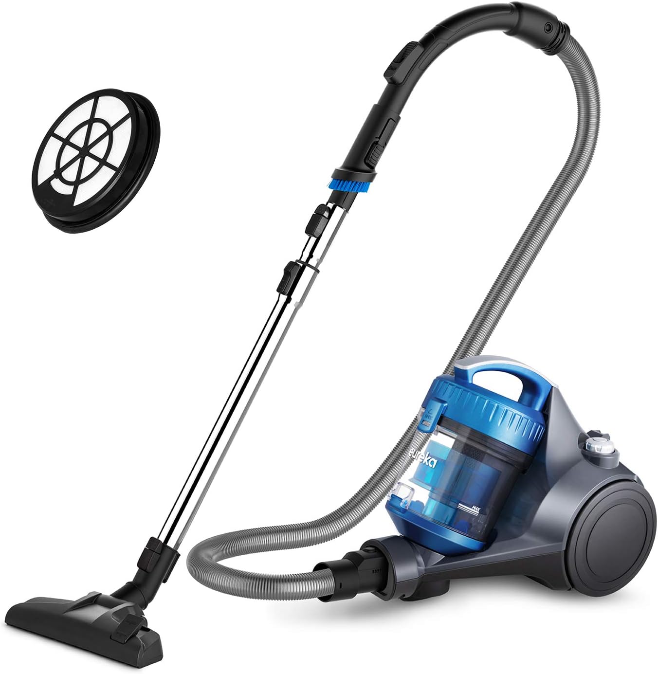 Eureka Bagless Canister Vacuum Cleaner, Lightweight Vac for Carpets and Hard Floors, w/Filter, Blue, Whirlwind NEN110B