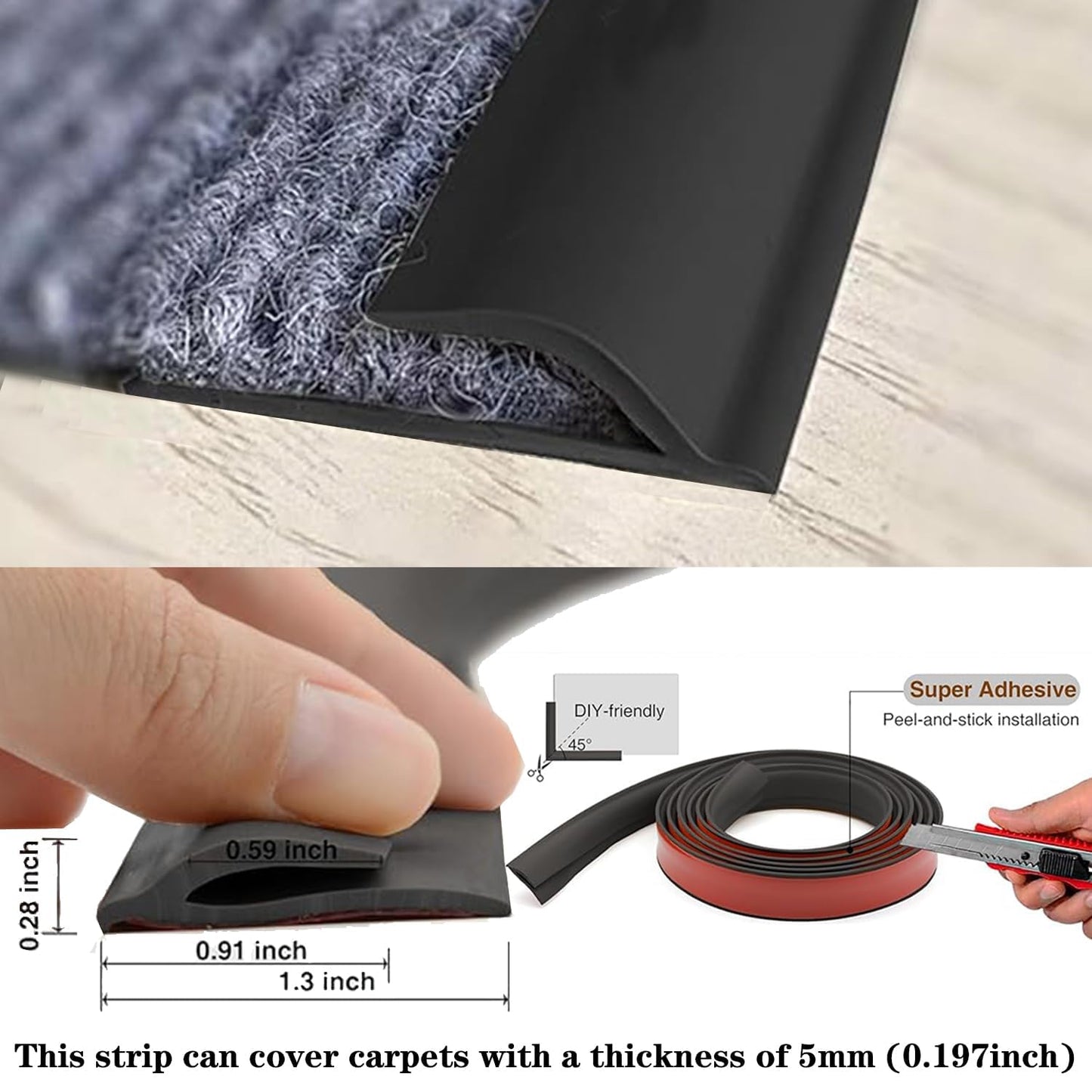 Self Adhesive Carpet Transition Strip with Edge Trim, Designed for Seamless Transitions from Carpet to Tile or Vinyl Floors, Perfect for Doorways.(Brown,60ft)