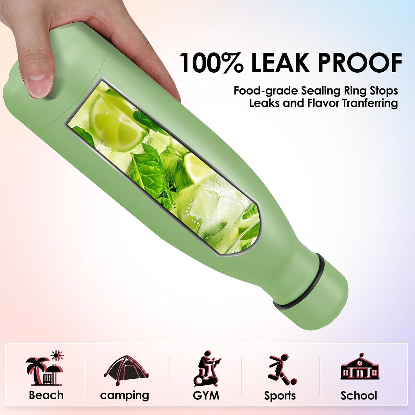 25oz Cola-Bottle Shaped Stainless Steel Leak-proof Water Bottle,Double Wall Vacuum Insulated Metal,Travel Mug For Sports Indoors & Outdoors,BPA-Free School Kids Flasks,Green(2 Pack)