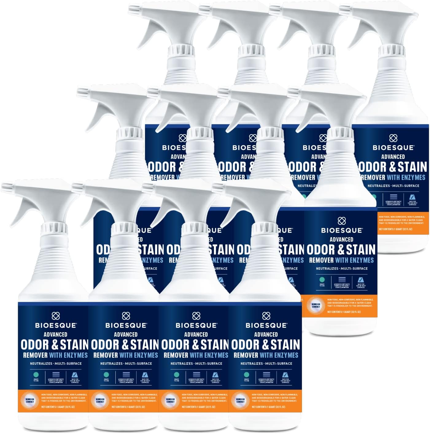Bioesque Advanced Odor & Stain Remover with Enzymes, 32 Fl Oz (Pack of 12)