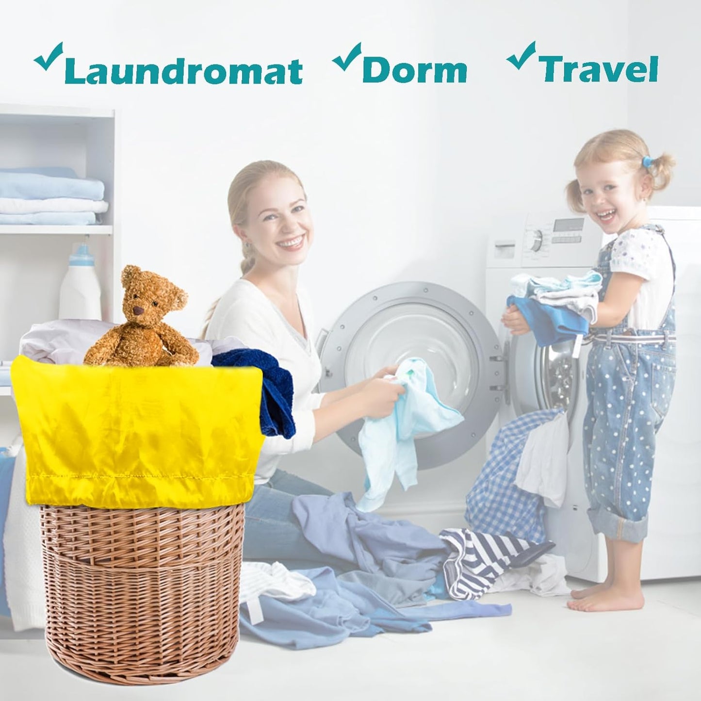 Heavy Duty Laundry Bag 2 Pack XL Nylon Laundry Bags with Straps, Washable Large Dirty Clothes Organizer with Drawstring Closure, Travel Washing Bag Fit a Laundry Hamper or Basket