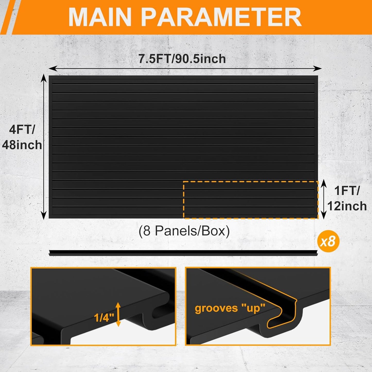 DoCred Slatwall Paneling Organizer, 4x7.5 FT PVC Garage Slat Wall Storage Systems, Heavy Duty Mounted Slat Peg Board for Tool Organization Ladder Bike Includes 20 PCS Hooks Accessories Kit (Black)