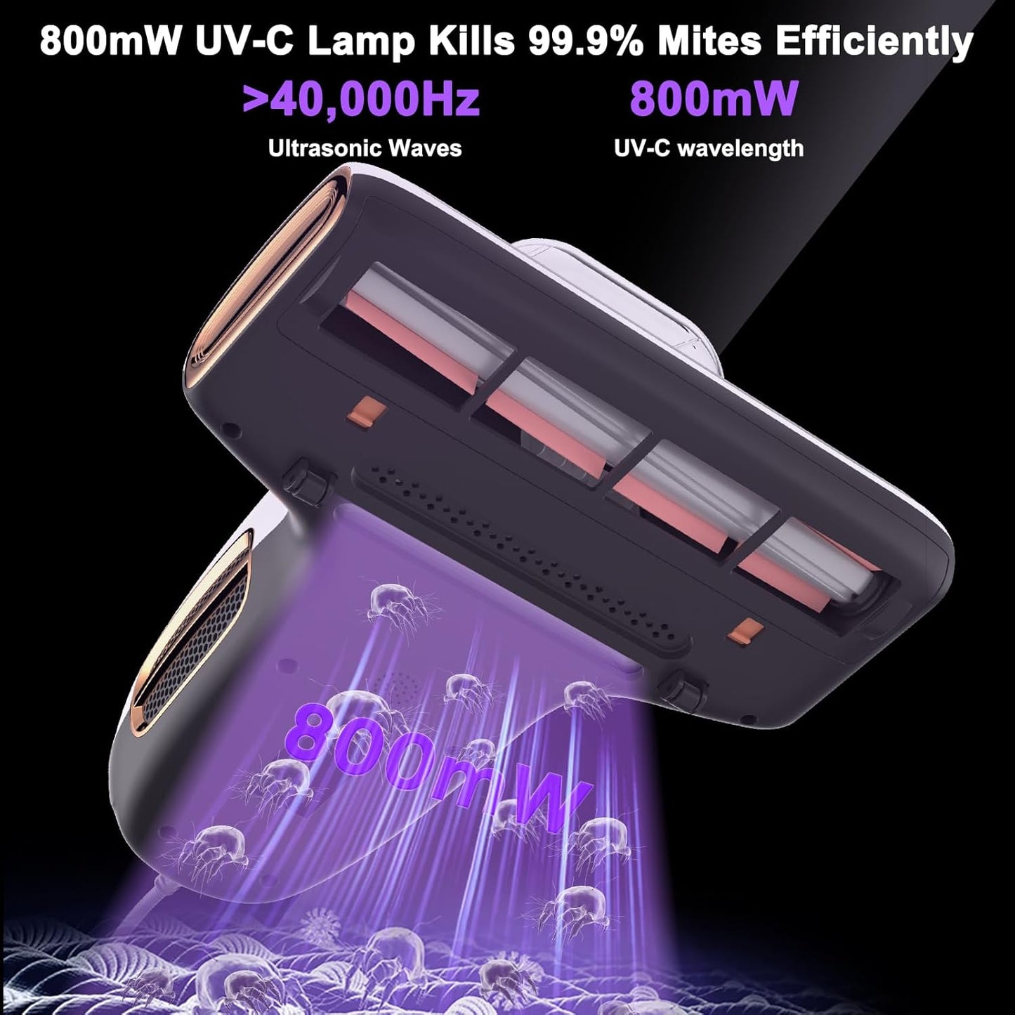 JIGOO T600 Mattress Vacuum Cleaner with UV-C Light, 15Kpa Suction 700W Powerful Double-Cup Handheld Vacuums, Bed Cleaner with Smart Dust Sensor, Ultrasonic, Heating Tech, MIF Filter, White