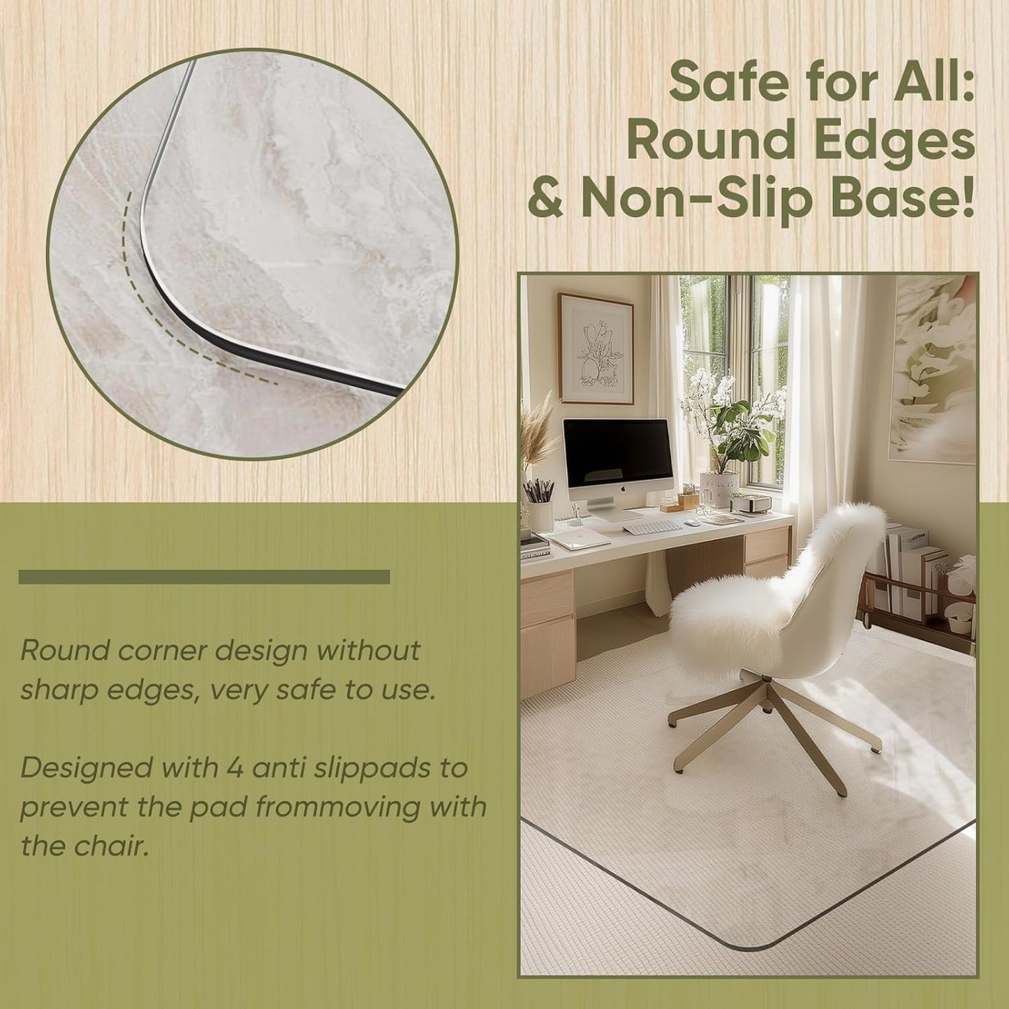 Office Chair Mat for Carpet & Hardwood, Upgraded 45" x 55" Dual Use Tempered Glass Chair Mat for Chair and Footrest Under Desk