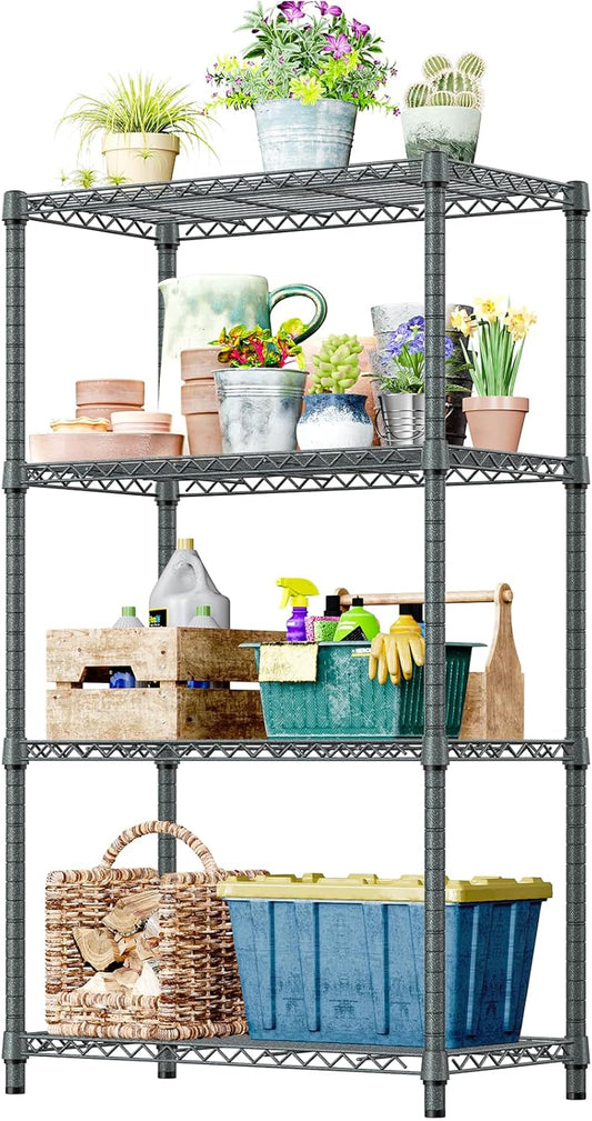 IZEUK 4-Tier Outdoor Metal Storage Shelving Unit, Heavy Duty Wire Rack Organizer with Rust-Resistant and Corrosion-Proof Coating (Grey, 17.7" D x 35.43" W x 59" H)