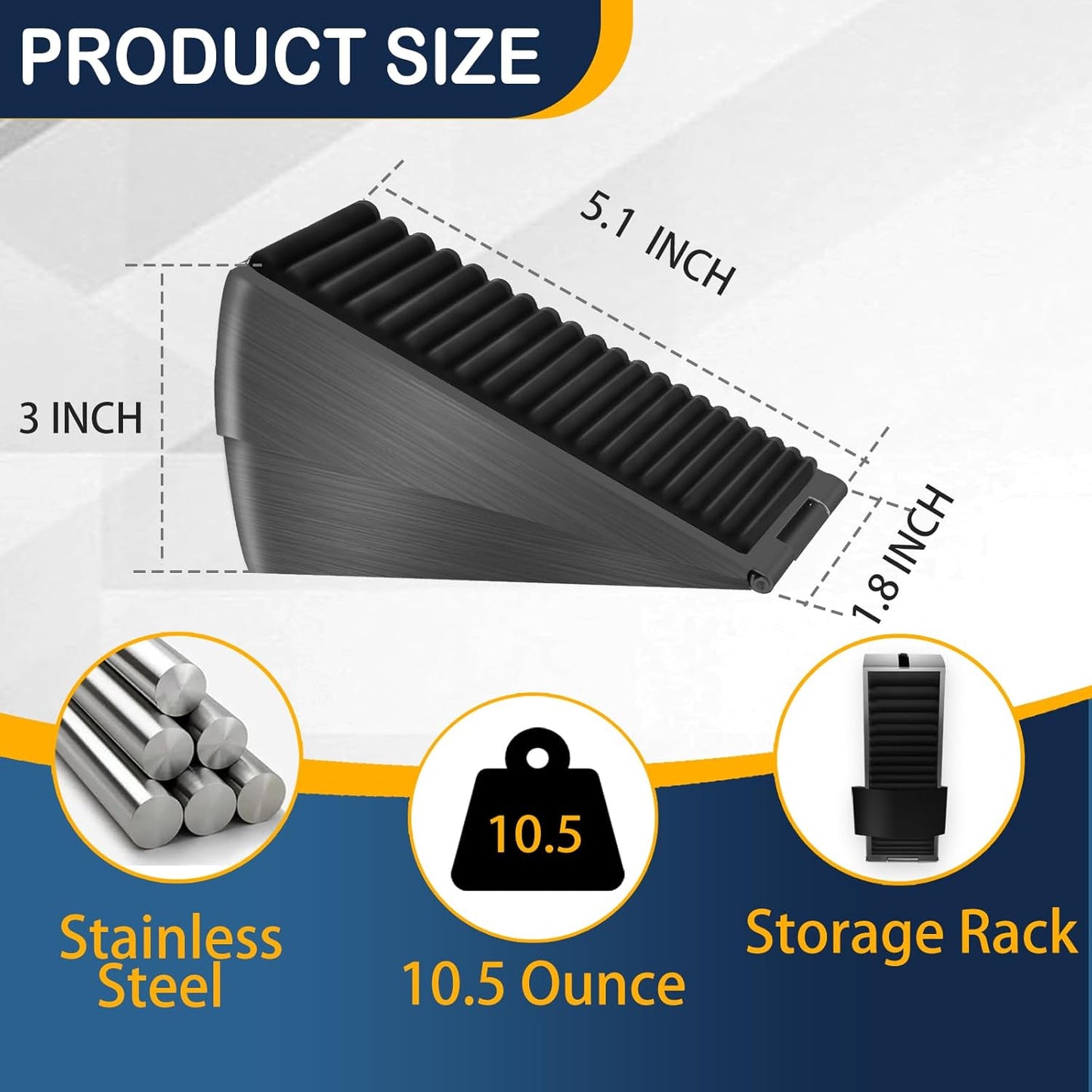 Adjustable Large Door Stopper, Strongest Tall Spring Heavy Duty Door Stop, 3 in Wedge Door Stoppers for Bottom of Door, Stainless steels Make Suits for Any Heavy Door(2 Pack Black)
